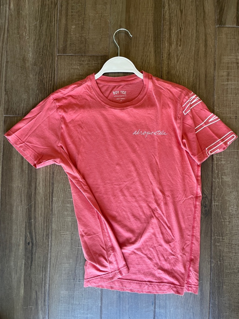 Aeropostale Faded Red “Boy Tee” Style Crew Script Logo Tee- Women’s